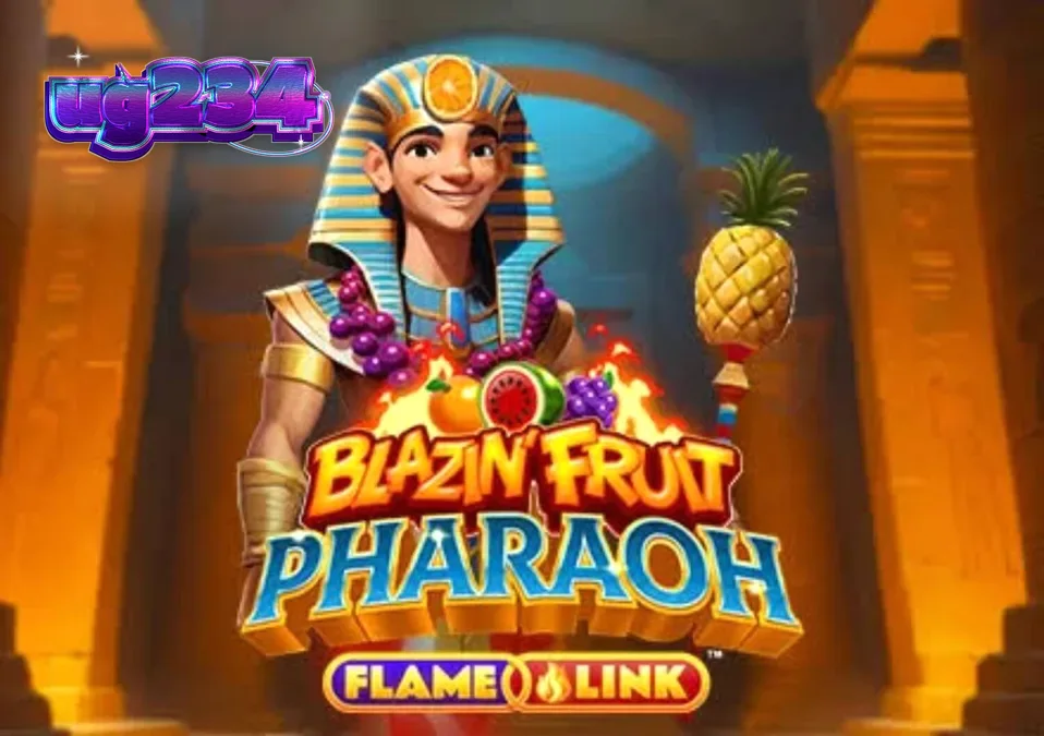 Tampilan visual slot Blazin’ Fruit Pharaoh FlameLink™ dengan elemen buah dan Firaun